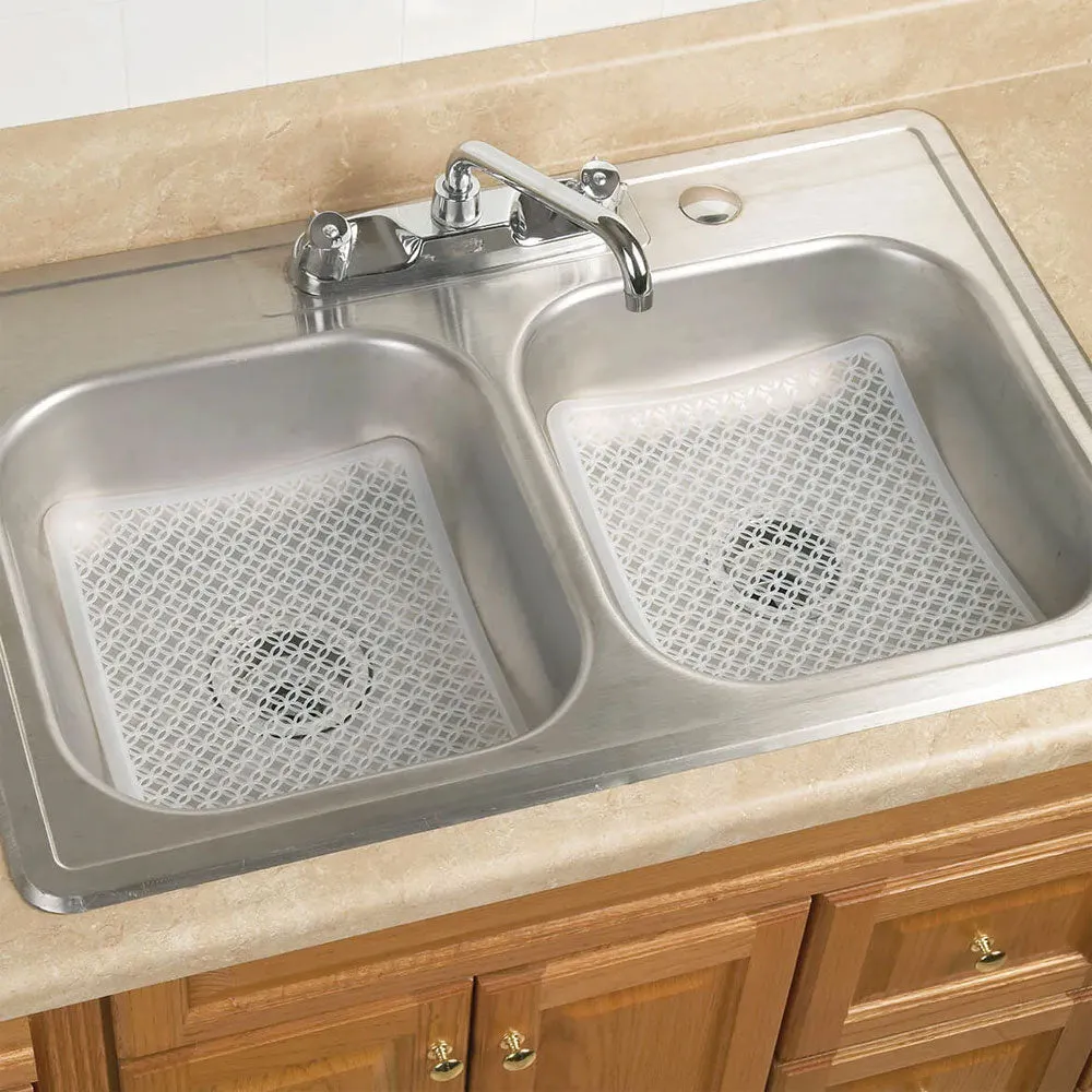 2 Pc Sink Mat Dish Drying Drain Rack Non Slip Protector Cushion 11.25"x13" Clear
