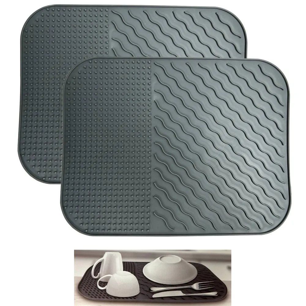 2 Silicone Dish Drying Sink Mat 14"x11" No slip BPAFree Rubber Trivet Countertop