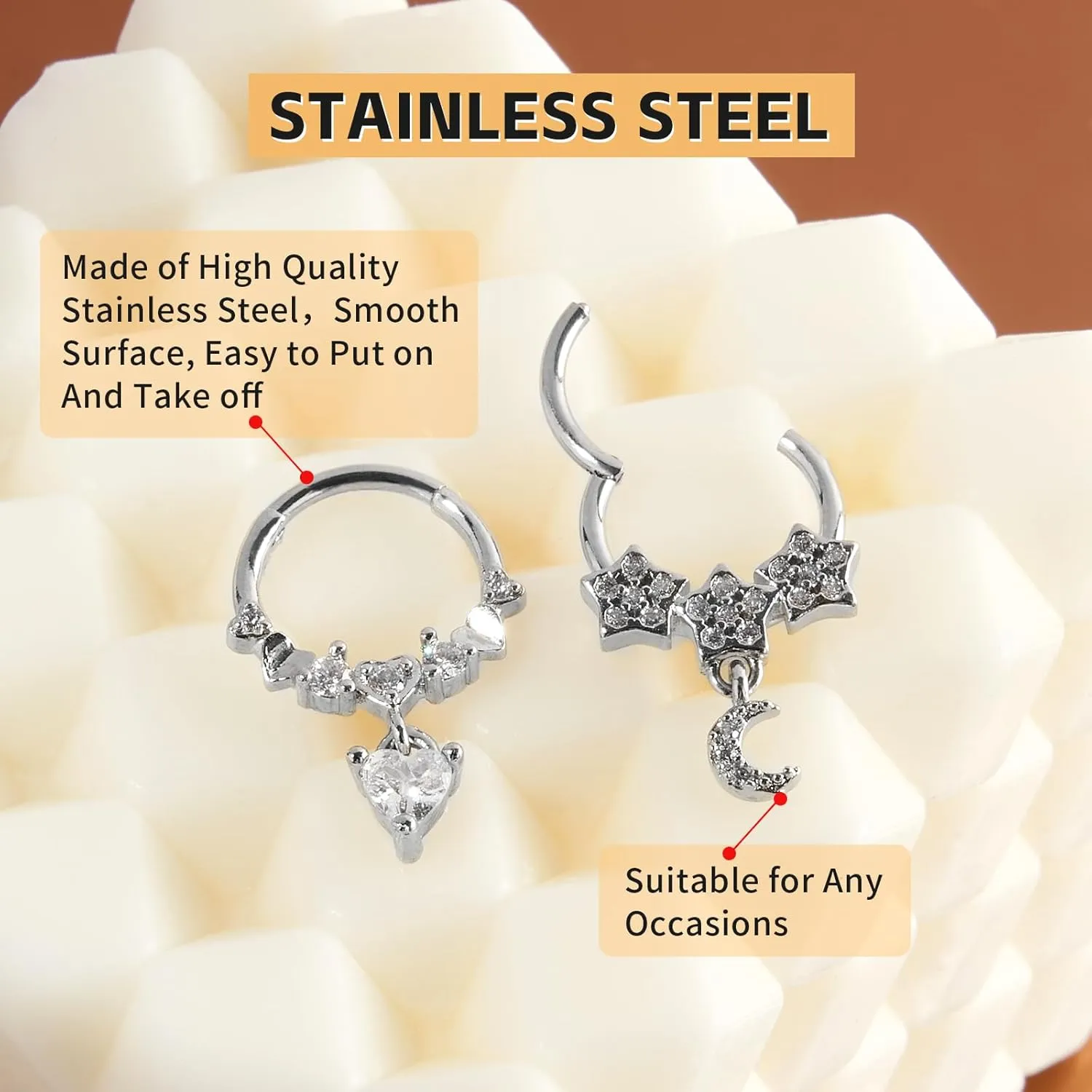 2PCS 16G Stainless Steel Septum Rings 16G Horseshoe Clicker Septum Rings Gold for Women Men Septum Nose Lip Helix Tragus Daith Cartilage Body Piercing Jewelry 8/10MM