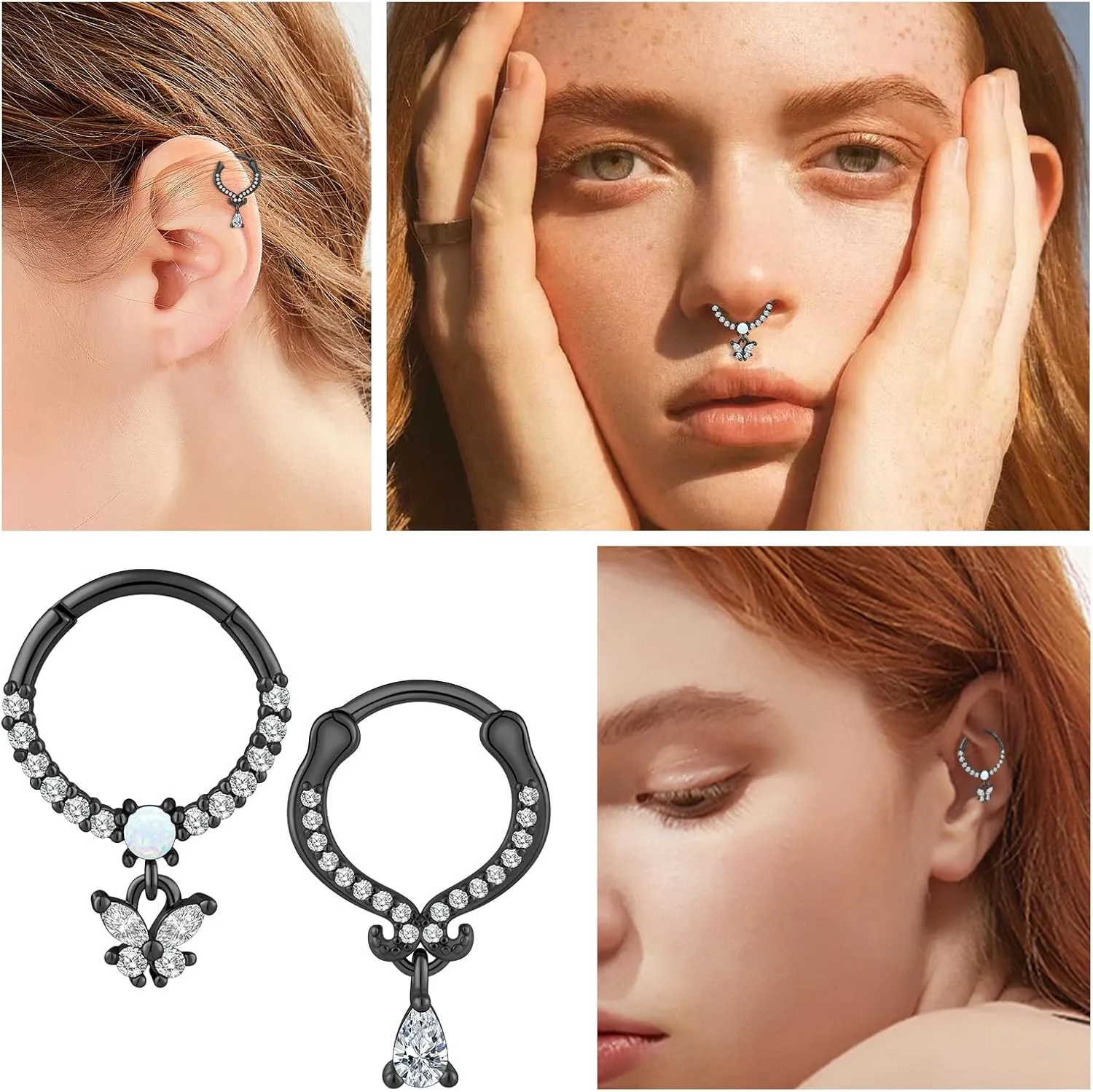 2PCS 16G Stainless Steel Septum Rings 16G Horseshoe Clicker Septum Rings Gold for Women Men Septum Nose Lip Helix Tragus Daith Cartilage Body Piercing Jewelry 8/10MM