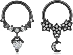 2PCS 16G Stainless Steel Septum Rings 16G Horseshoe Clicker Septum Rings Gold for Women Men Septum Nose Lip Helix Tragus Daith Cartilage Body Piercing Jewelry 8/10MM