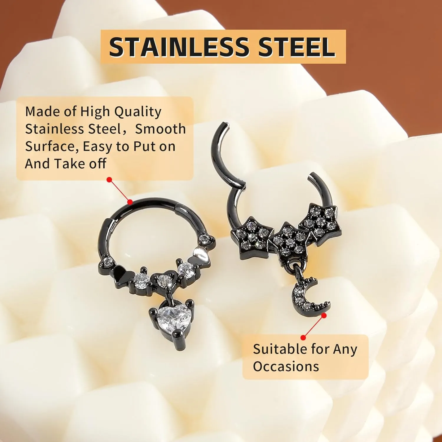 2PCS 16G Stainless Steel Septum Rings 16G Horseshoe Clicker Septum Rings Gold for Women Men Septum Nose Lip Helix Tragus Daith Cartilage Body Piercing Jewelry 8/10MM