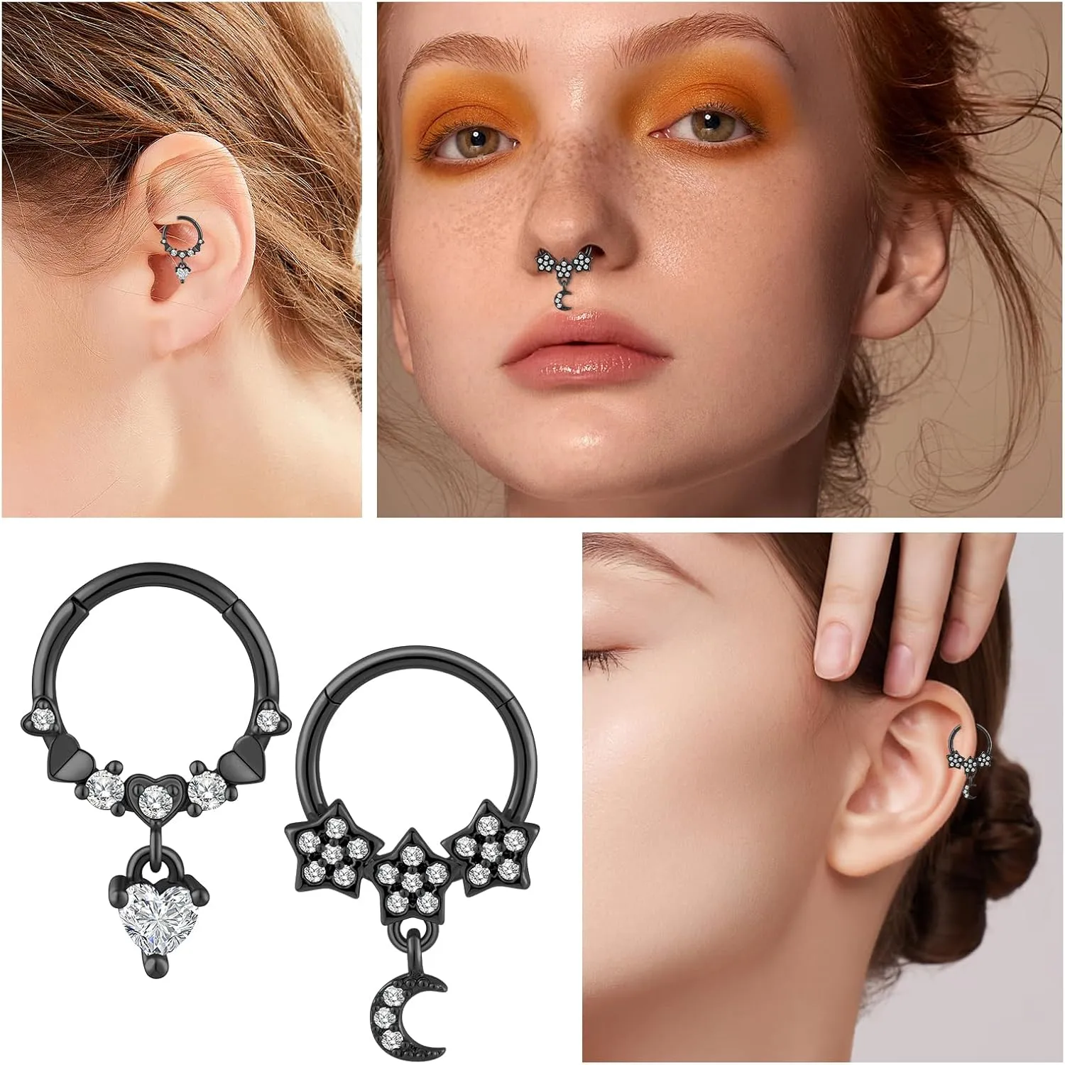 2PCS 16G Stainless Steel Septum Rings 16G Horseshoe Clicker Septum Rings Gold for Women Men Septum Nose Lip Helix Tragus Daith Cartilage Body Piercing Jewelry 8/10MM