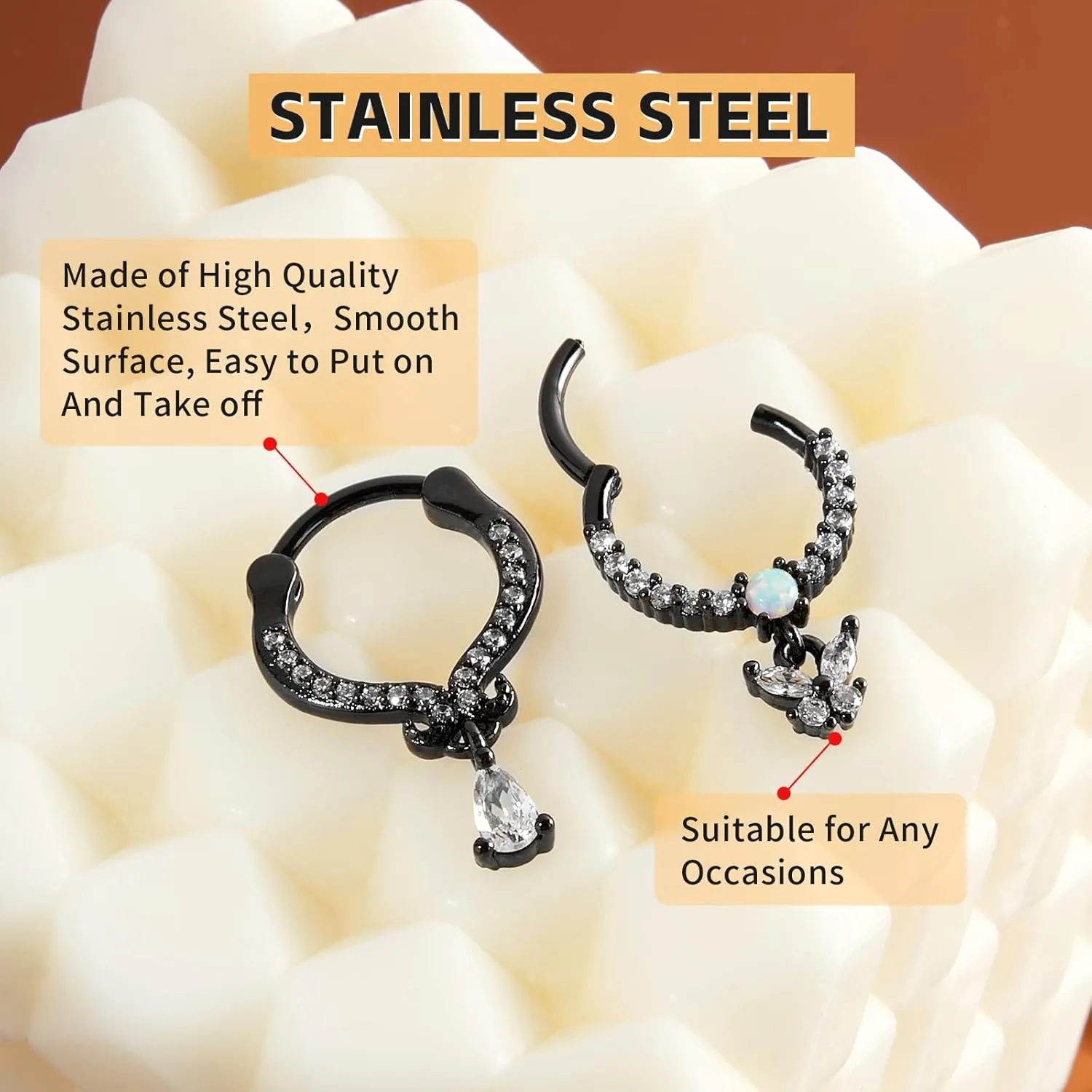 2PCS 16G Stainless Steel Septum Rings 16G Horseshoe Clicker Septum Rings Gold for Women Men Septum Nose Lip Helix Tragus Daith Cartilage Body Piercing Jewelry 8/10MM
