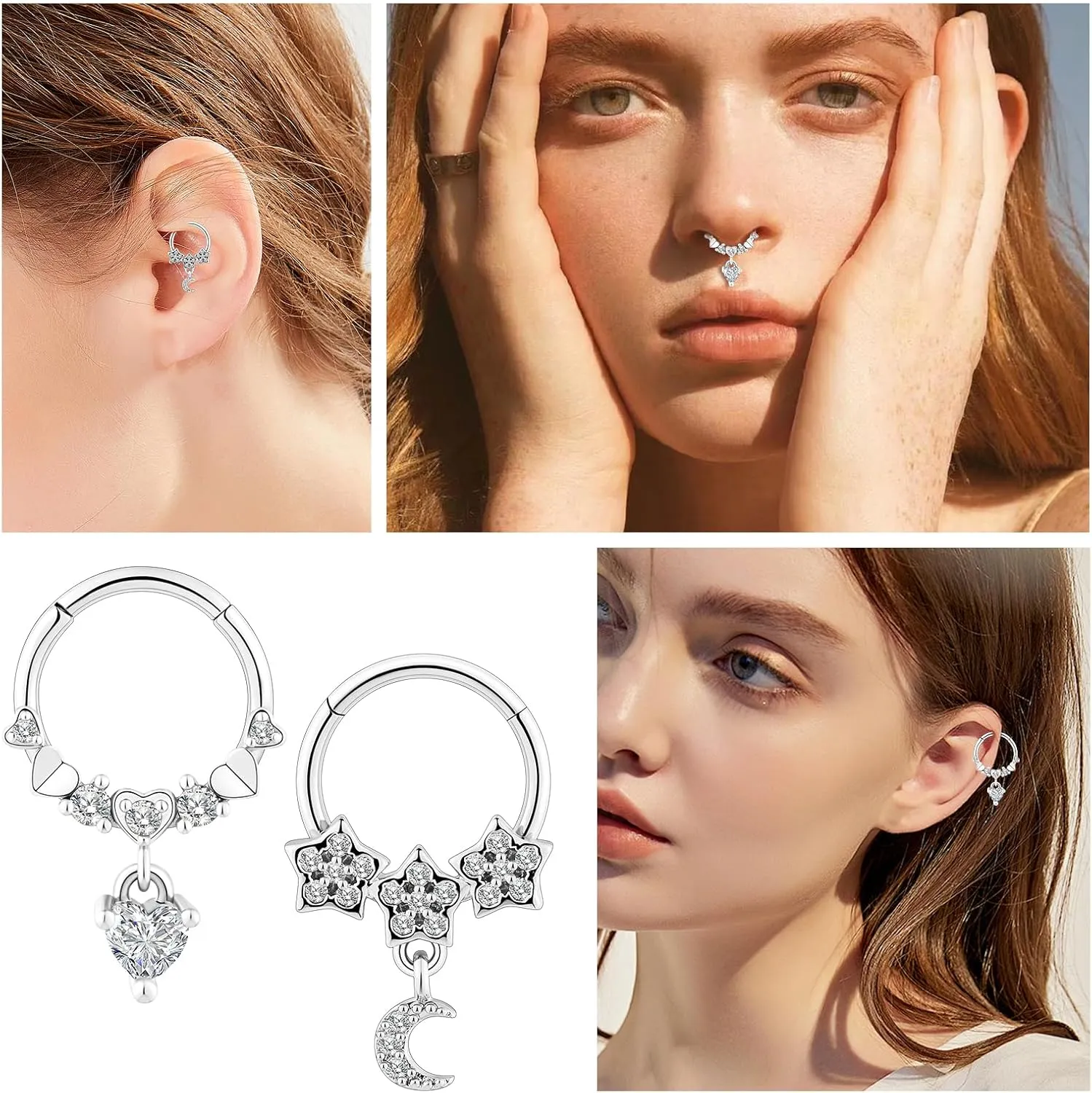 2PCS 16G Stainless Steel Septum Rings 16G Horseshoe Clicker Septum Rings Gold for Women Men Septum Nose Lip Helix Tragus Daith Cartilage Body Piercing Jewelry 8/10MM