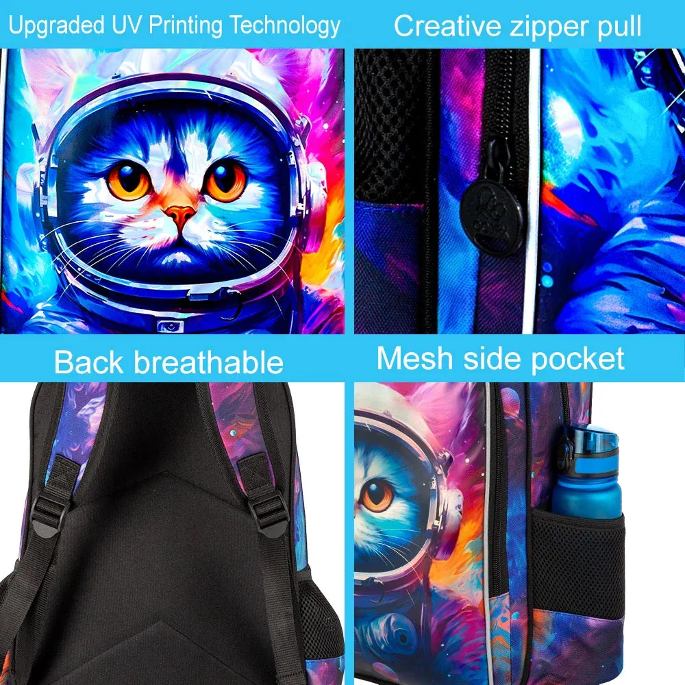 3 Piece Space Cat Backpack Set For Boys 16 Inch Elementary School