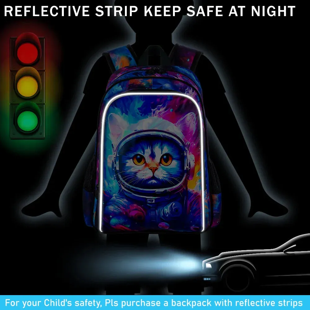 3 Piece Space Cat Backpack Set For Boys 16 Inch Elementary School