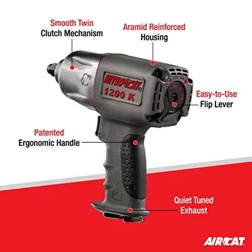 AIRCAT 1200-K 1/2-Inch Nitrocat Kevlar and Composite Twin Clutch Impact Wrench 1295 ft-lbs