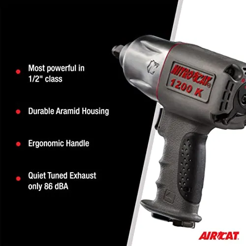 AIRCAT 1200-K 1/2-Inch Nitrocat Kevlar and Composite Twin Clutch Impact Wrench 1295 ft-lbs