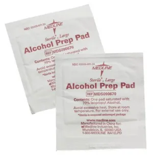 Alcohol Prep Pad Medline 70% Strength Isopropyl Alcohol Individual Packet Large Sterile - Medline  Mfr# MDS090670