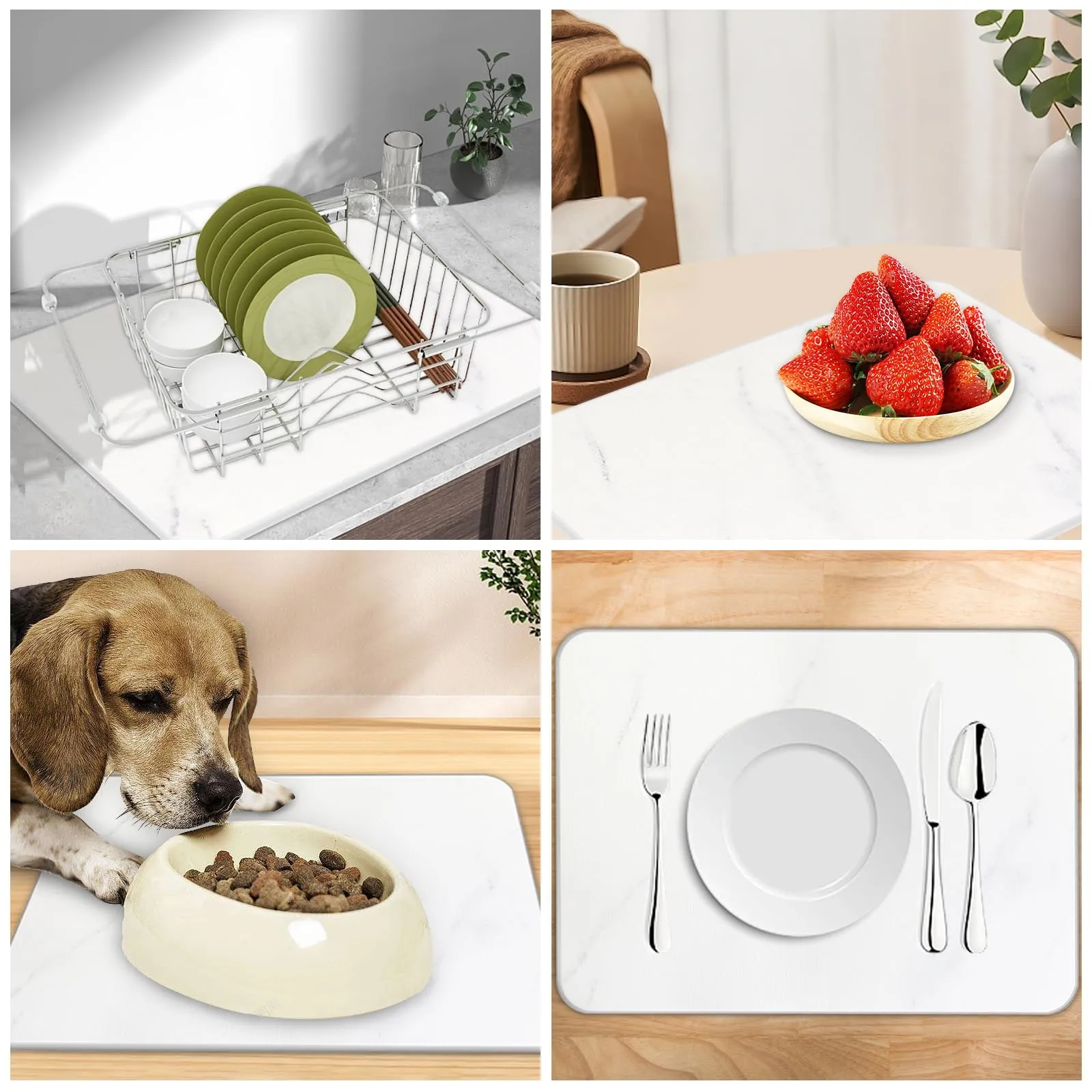 auievkon Stone Dish Drying Mat ,Absorbent Marble White Dish Dry Pad,Quick-drying Mats, Heat Resistant Frosted Texture Non-Slip Rack Tableware Mat (16*12IN)