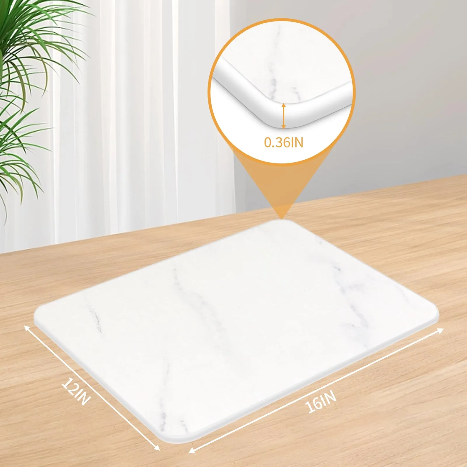 auievkon Stone Dish Drying Mat ,Absorbent Marble White Dish Dry Pad,Quick-drying Mats, Heat Resistant Frosted Texture Non-Slip Rack Tableware Mat (16*12IN)