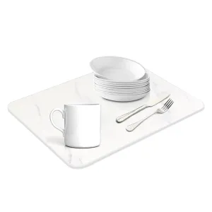 auievkon Stone Dish Drying Mat ,Absorbent Marble White Dish Dry Pad,Quick-drying Mats, Heat Resistant Frosted Texture Non-Slip Rack Tableware Mat (16*12IN)