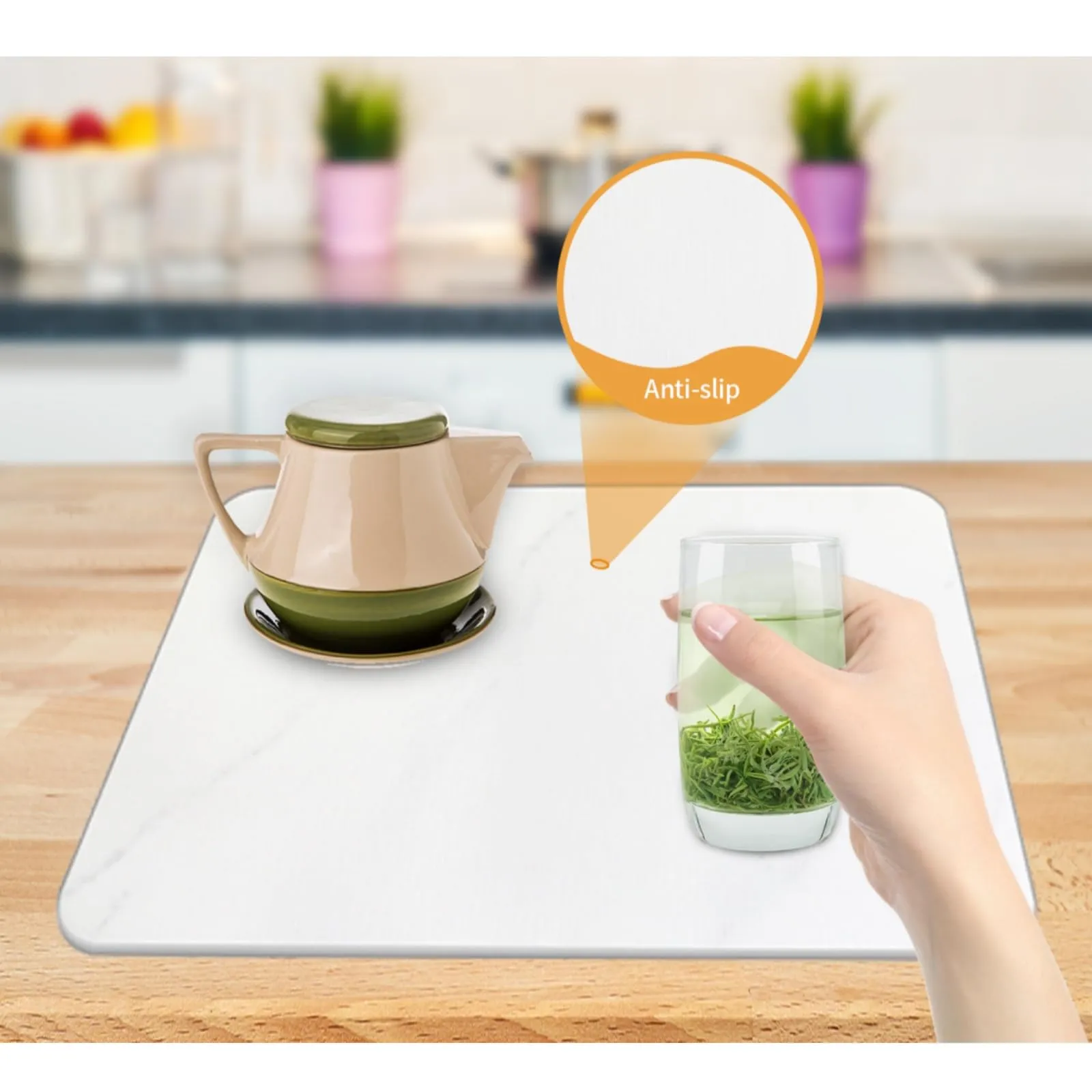 auievkon Stone Dish Drying Mat ,Absorbent Marble White Dish Dry Pad,Quick-drying Mats, Heat Resistant Frosted Texture Non-Slip Rack Tableware Mat (16*12IN)