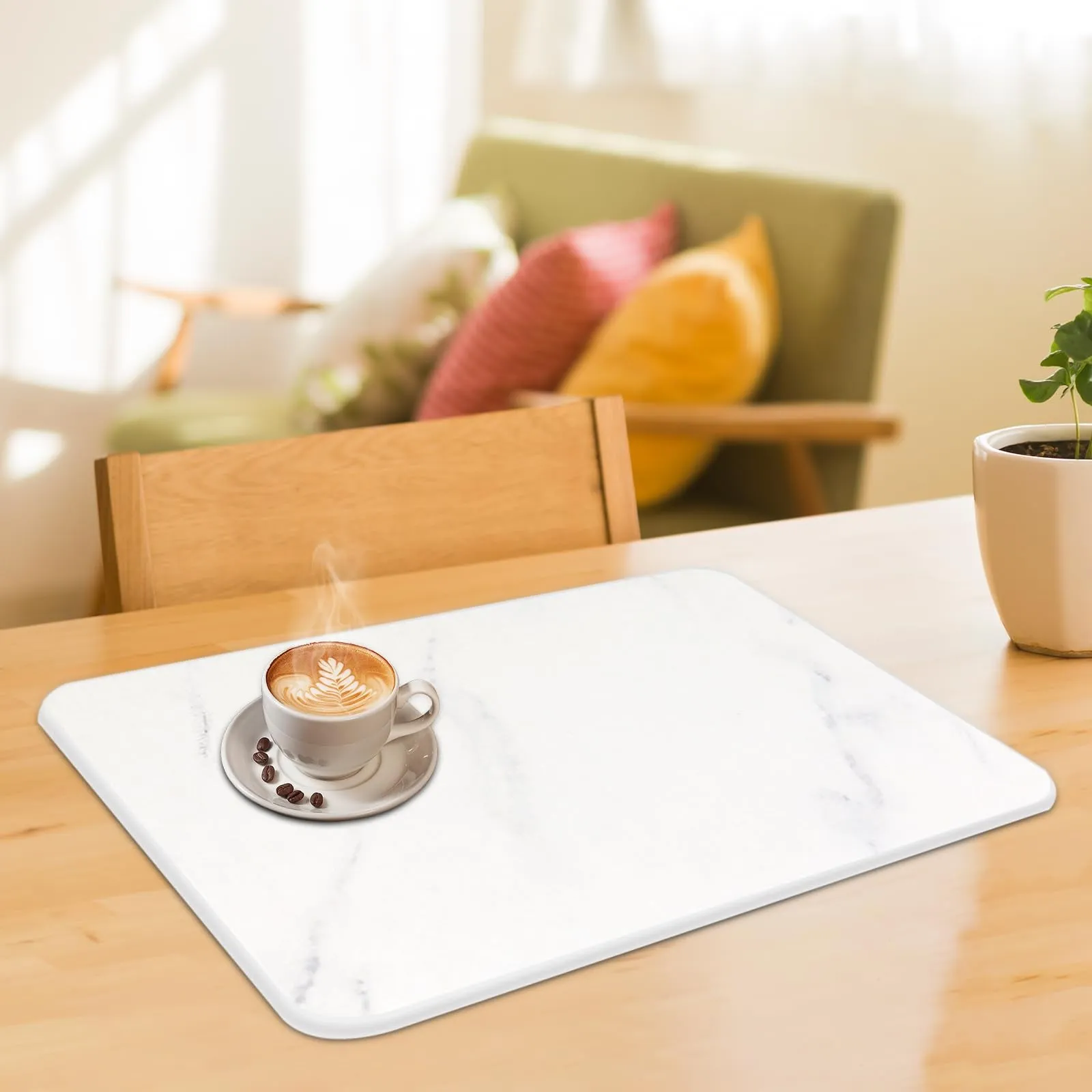 auievkon Stone Dish Drying Mat ,Absorbent Marble White Dish Dry Pad,Quick-drying Mats, Heat Resistant Frosted Texture Non-Slip Rack Tableware Mat (16*12IN)