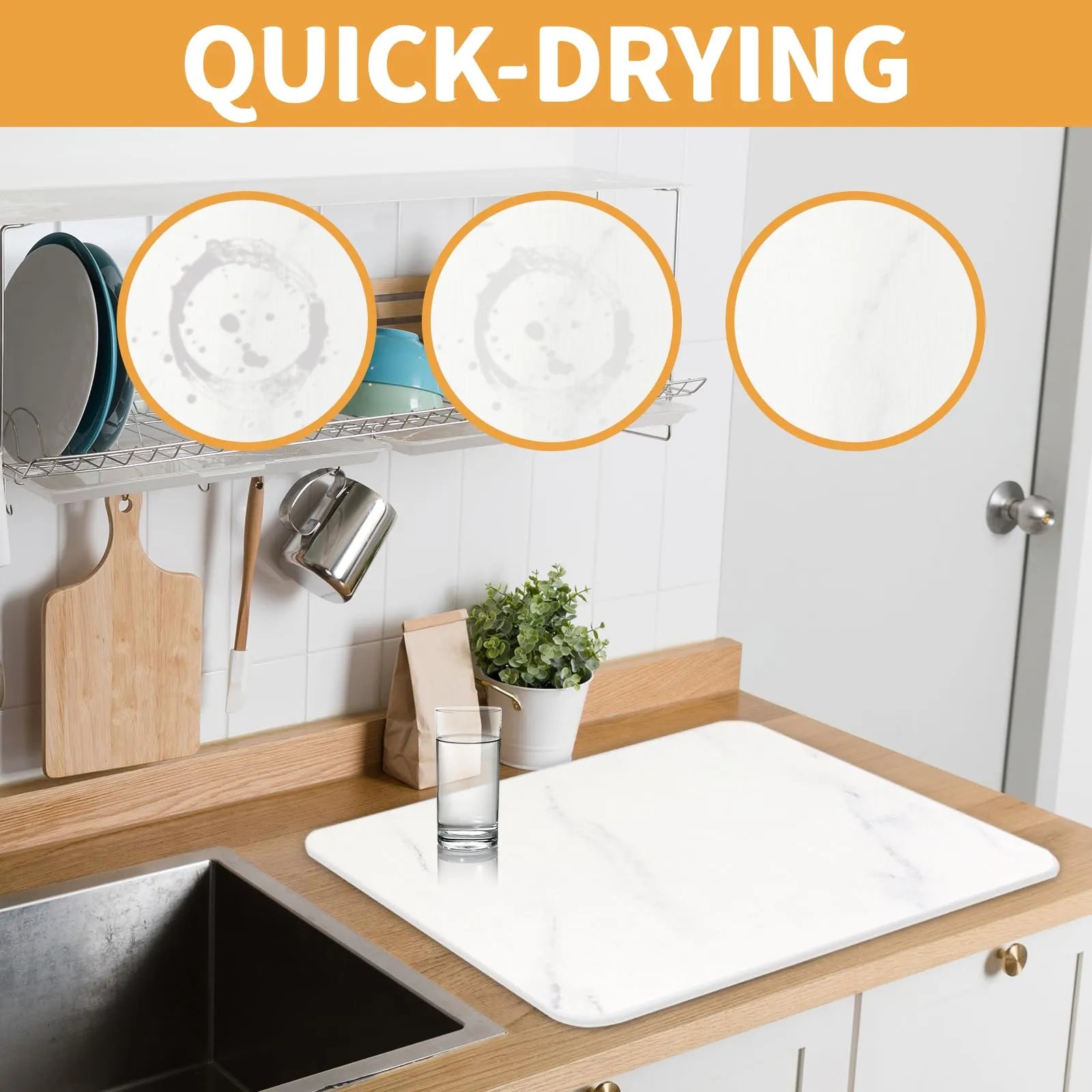 auievkon Stone Dish Drying Mat ,Absorbent Marble White Dish Dry Pad,Quick-drying Mats, Heat Resistant Frosted Texture Non-Slip Rack Tableware Mat (16*12IN)