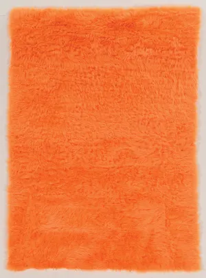 Benzara 2.5 x 1.66 Feet Transitional Faux Fur Rug with Suede Leather Backing,Orange