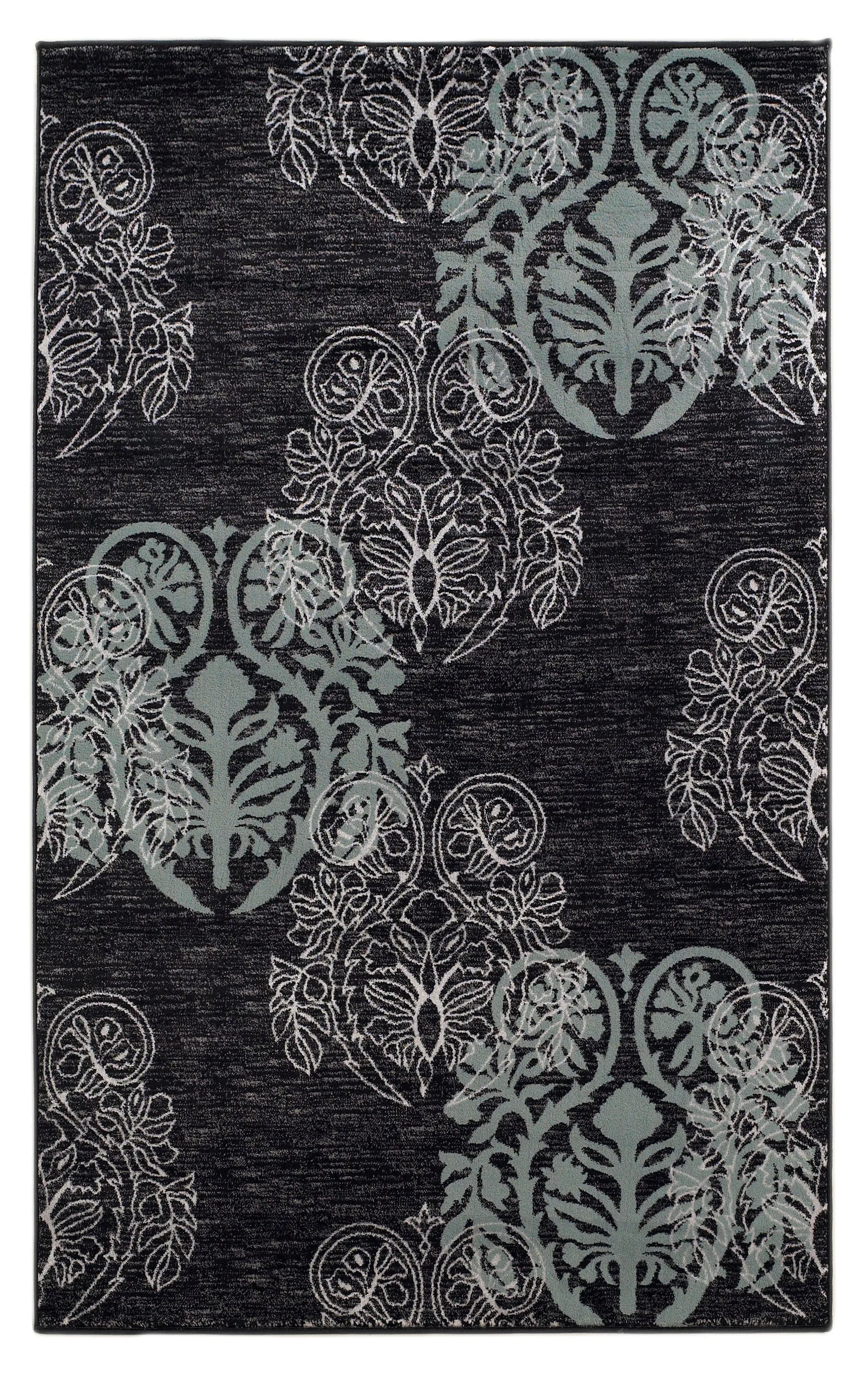 Benzara 2.83 x 1.83 Feet Damask Pattern Polypropylene Power Loomed Rug, Black and Blue