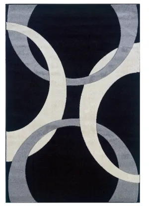 Benzara 2.83 x 1.83 Feet Frieze Yarn Rug with Action Backing, Black and Gray
