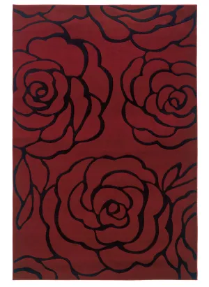 Benzara 2.83 x 1.83 Feet Rose Pattern Polypropylene Power Loomed Rug, Red and Black