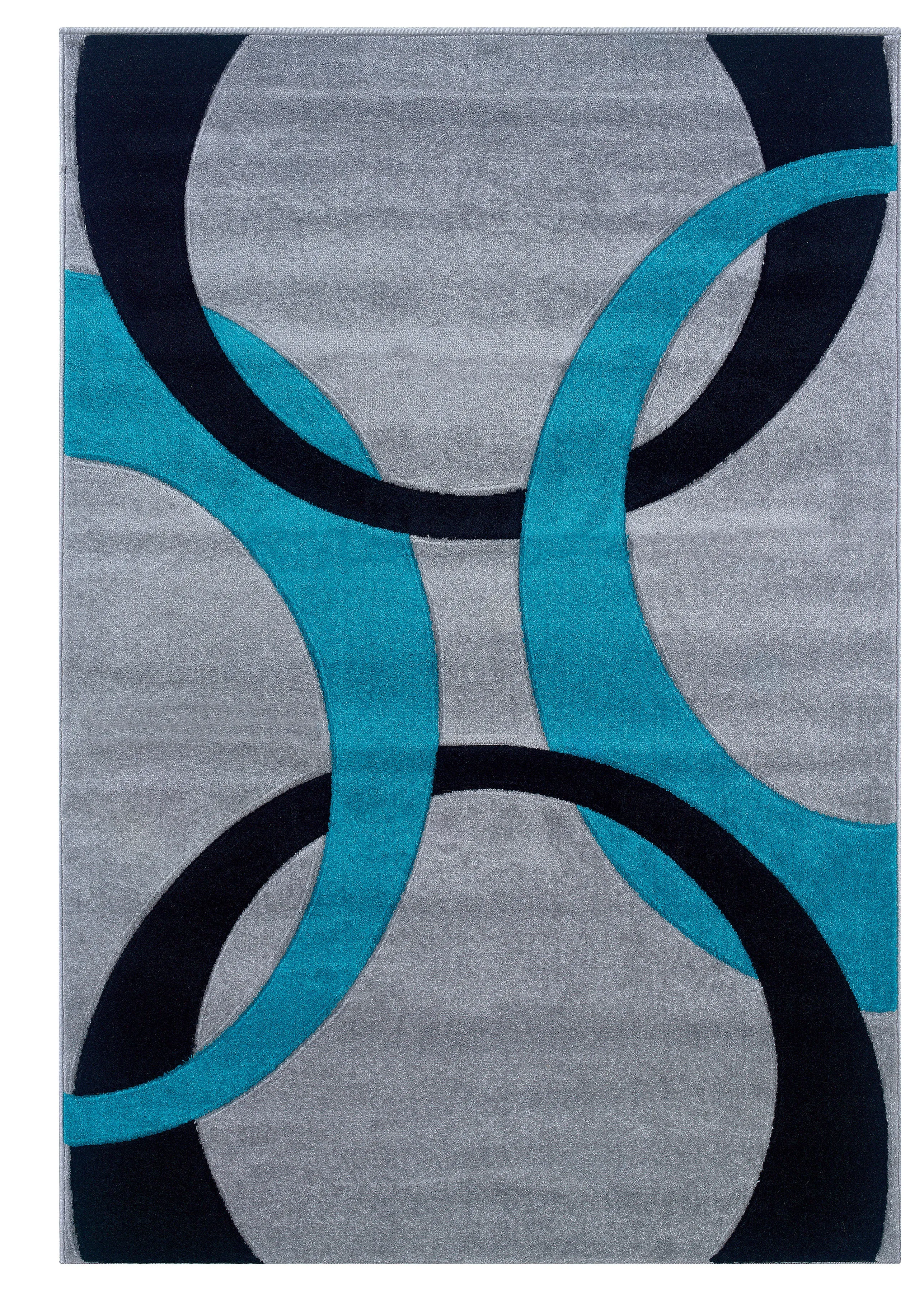 Benzara 7.7 X 5 Feet Frieze Yarn Rug with Action Backing, Gray and Turquoise Blue