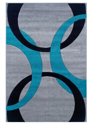 Benzara 7.7 X 5 Feet Frieze Yarn Rug with Action Backing, Gray and Turquoise Blue