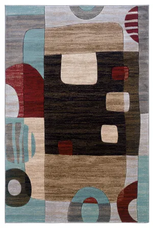 Benzara 7.7 x 5 Feet Power Loomed Geometric Abstract Polypropylene Rug, Multicolor