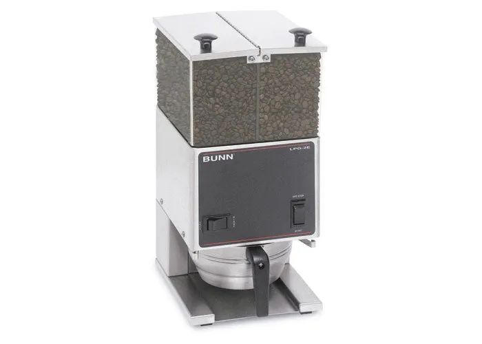 Bunn Low Profile Portion Control Grinder, Stainless Decor with 2 Hoppers, LPG-2E, Fine (13 Sec)