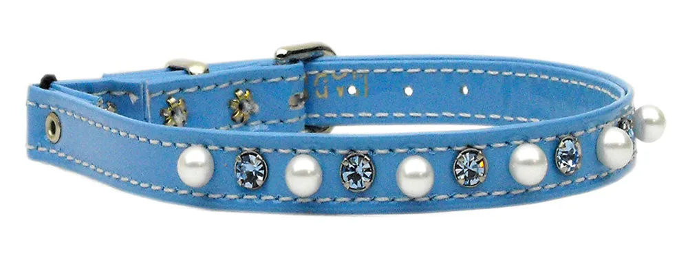 Cat Safety W- Band Patent Pearl And Crystals Baby Blue 10