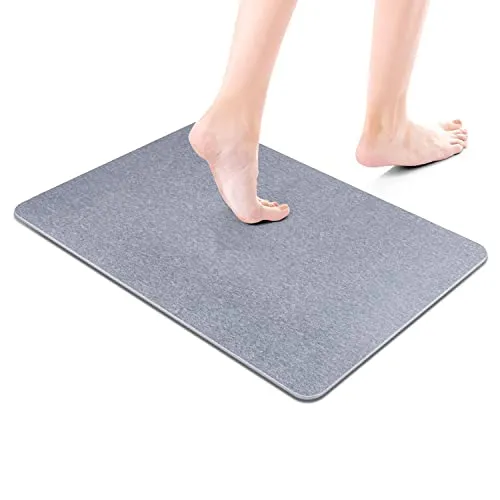 CECOKESO The Grey Diatomaceous Earth Bath Mat is Non-Slip, Absorbent, Its Dimensions are 23.62" x 15.35"