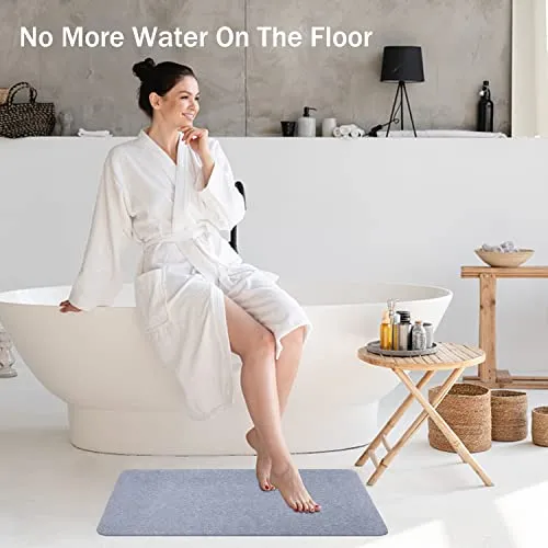 CECOKESO The Grey Diatomaceous Earth Bath Mat is Non-Slip, Absorbent, Its Dimensions are 23.62" x 15.35"