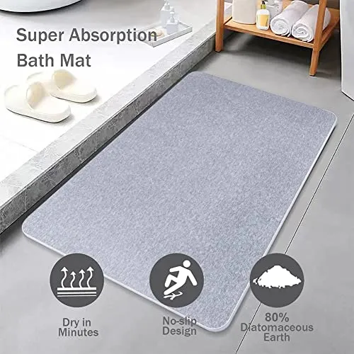 CECOKESO The Grey Diatomaceous Earth Bath Mat is Non-Slip, Absorbent, Its Dimensions are 23.62" x 15.35"