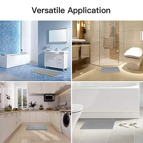 CECOKESO The Grey Diatomaceous Earth Bath Mat is Non-Slip, Absorbent, Its Dimensions are 23.62" x 15.35"