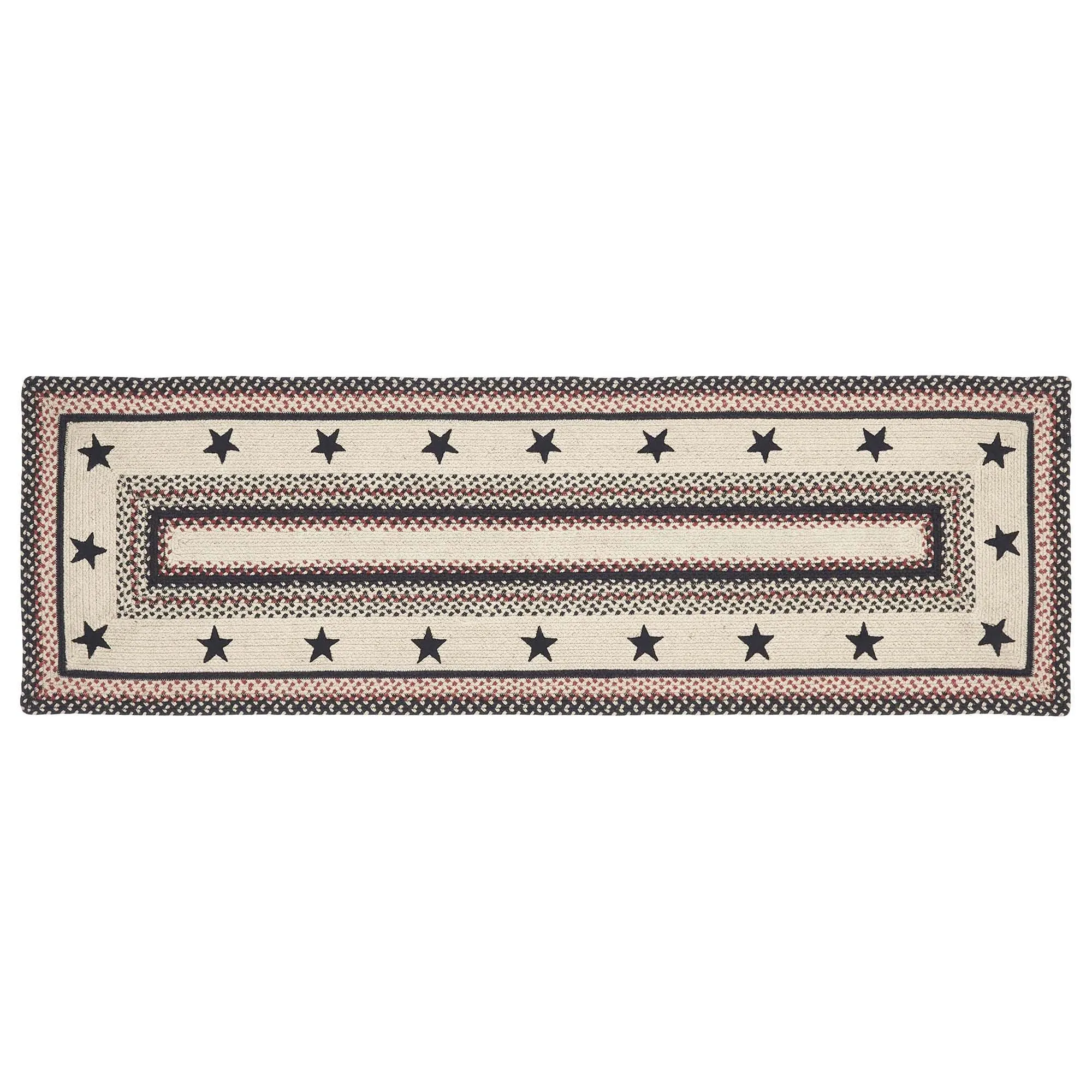 Colonial Star Rectangle Braided Rug 22x72" Runner - with Pad
