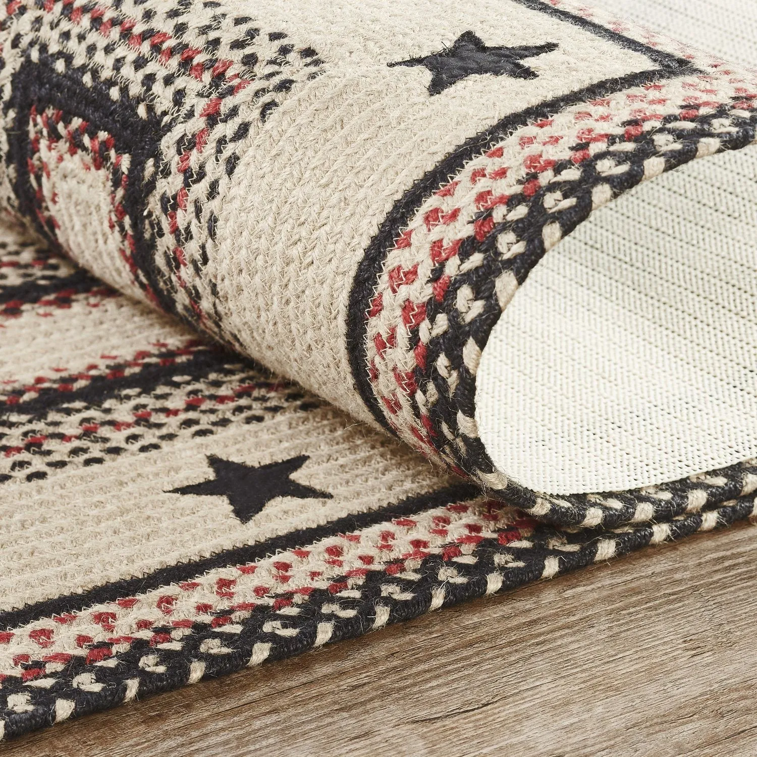 Colonial Star Rectangle Braided Rug 22x72" Runner - with Pad
