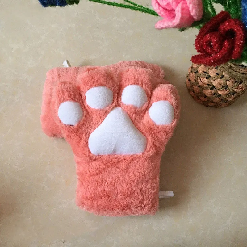 Cute Fuzzy Cat Paw Gloves