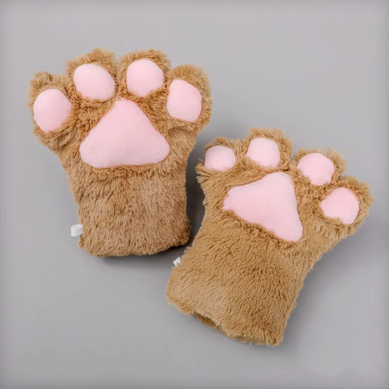 Cute Fuzzy Cat Paw Gloves