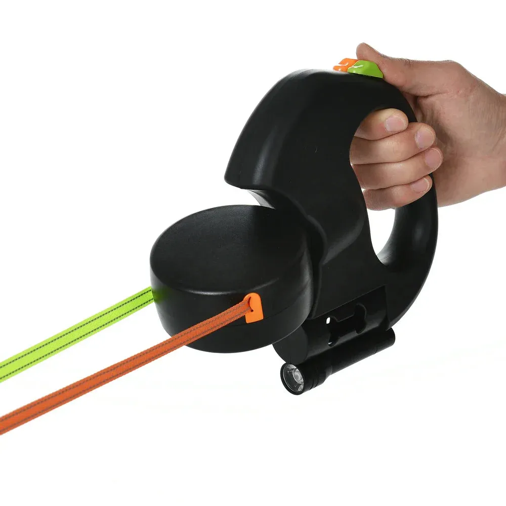 Dual Retractable Dog Leash with Flashlight – No-Tangle Reflective Design