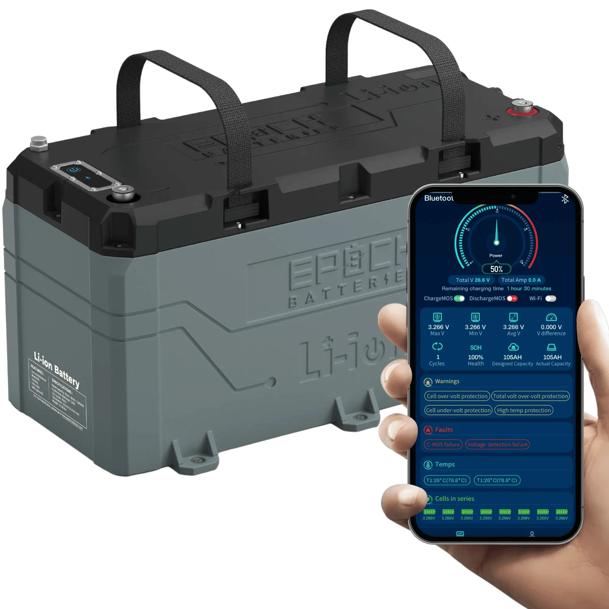 Epoch Batteries 36V 100Ah | Marine Battery | Lithium Trolling Battery | Heated & Bluetooth | LiFePO4 Battery