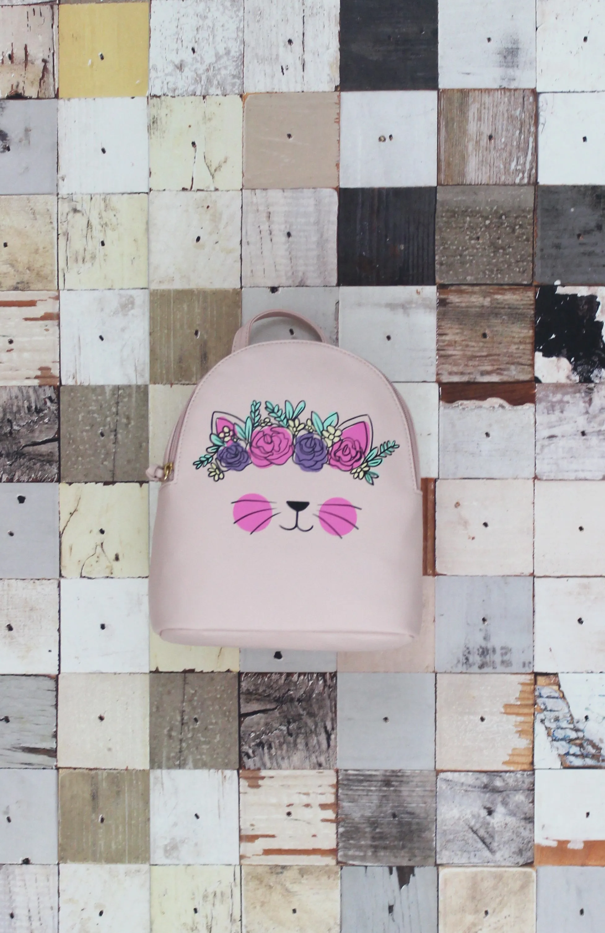 Flower Crown Cat Backpack in Pink