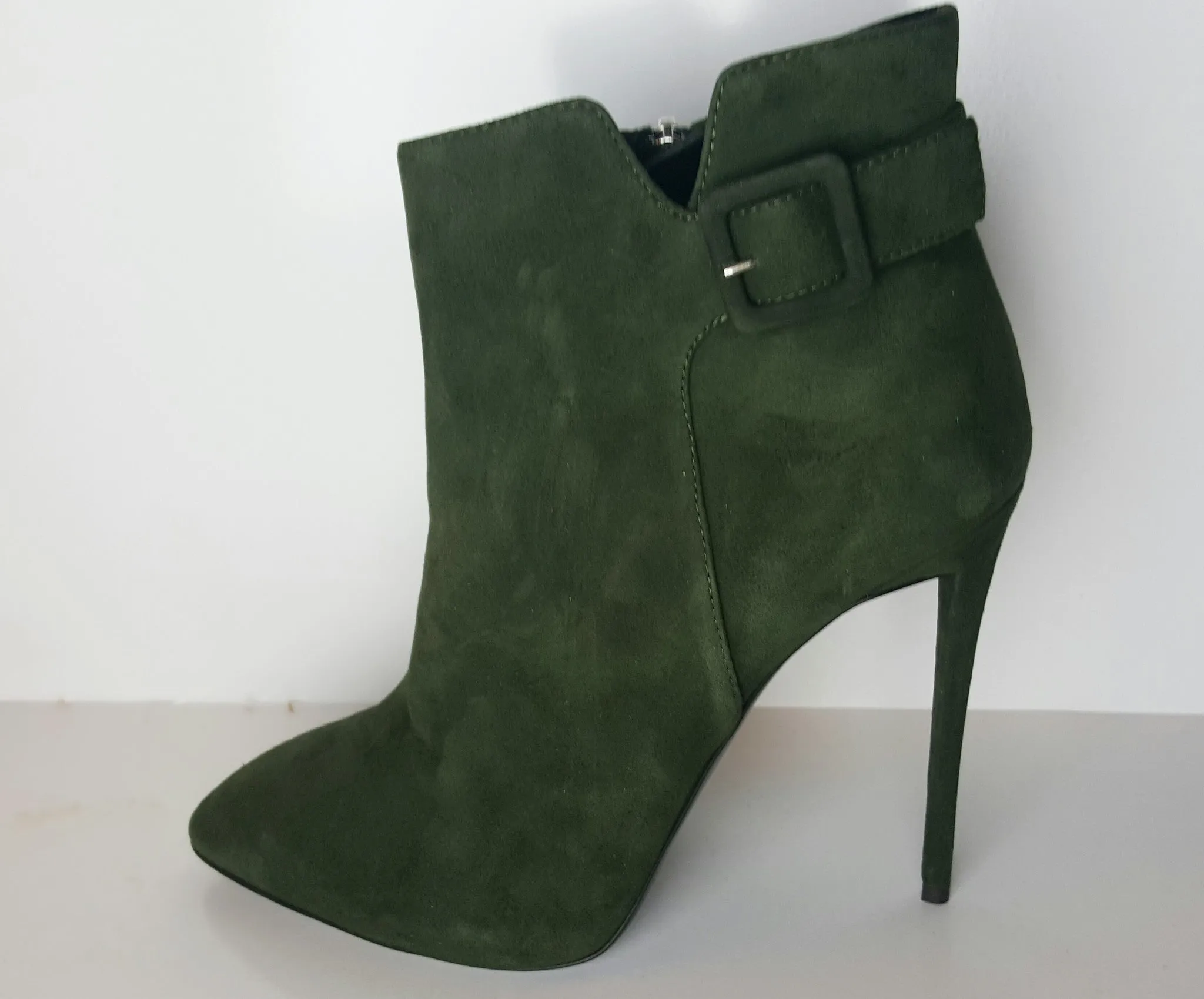 Giuseppe Zanotti Militare Suede Buckle Detail Stiletto Ankle Boot Size 37.5 (Fits U.S. Size 7-7.5)