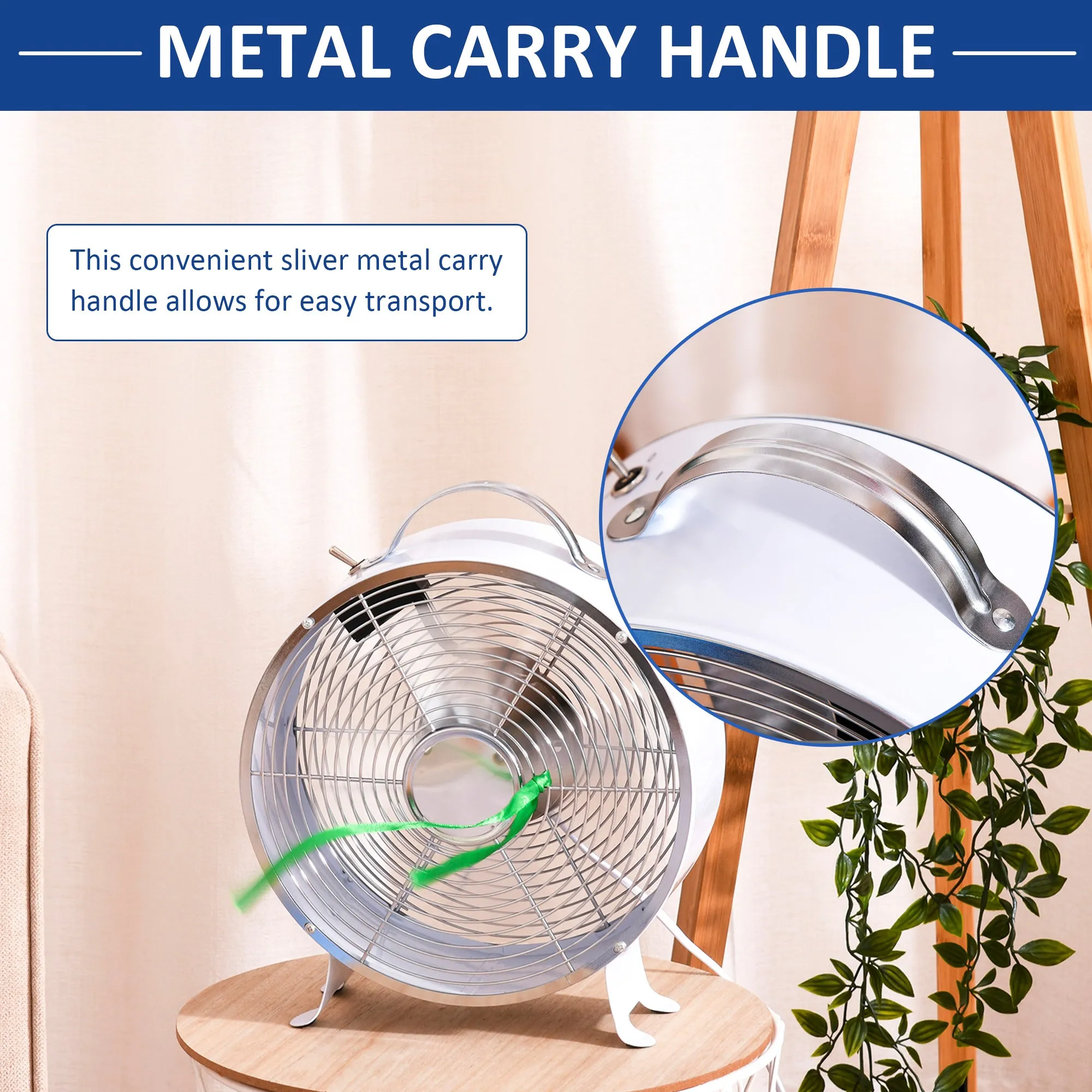 HOMCOM 10" 2-Speed Electric Table Desk Fan w/ Safety Guard Anti-Slip Feet Portable Personal Cooling Fan Home Office Bedroom White