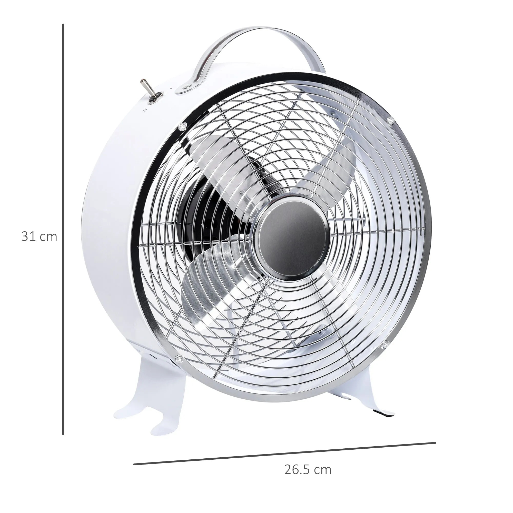 HOMCOM 10" 2-Speed Electric Table Desk Fan w/ Safety Guard Anti-Slip Feet Portable Personal Cooling Fan Home Office Bedroom White