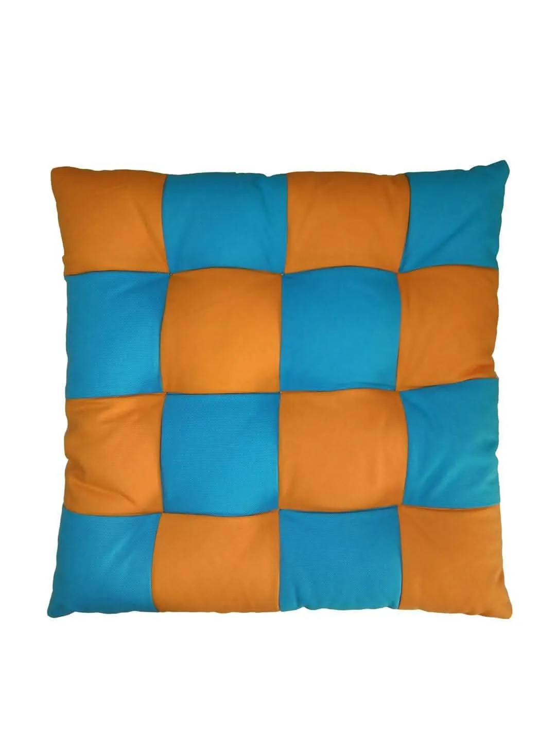 Lushomes Chair Pads, Orange with Blue, Reversible, driver seat cushion for car, dining chair cushion, cushion for car, tie up cushions for chairs, Cotton cushion (15 Inch x15 Inch, 9 Knots.