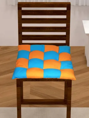 Lushomes Chair Pads, Orange with Blue, Reversible, driver seat cushion for car, dining chair cushion, cushion for car, tie up cushions for chairs, Cotton cushion (15 Inch x15 Inch, 9 Knots.