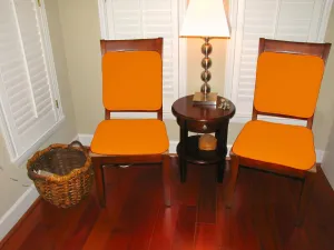 Lushomes Set of 4 Orange Reversible Chair Pads, 15x15 Inch, 1/2 Inch Foam, with 4 Strings