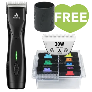 Pulse ZR II Black Clipper with #30W Blade and 8Pc Wide Comb Attachment Bundle by Andis