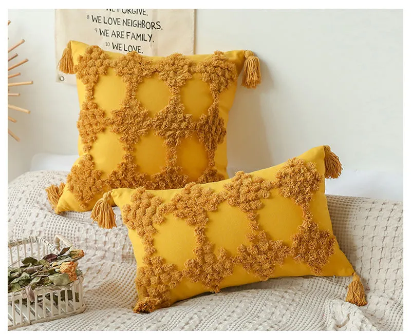 Pure Cotton Boho Tassel Style Tufted Cushion Covers, Various
