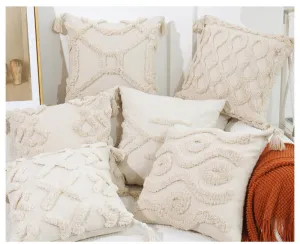 Pure Cotton Boho Tassel Style Tufted Cushion Covers, Various