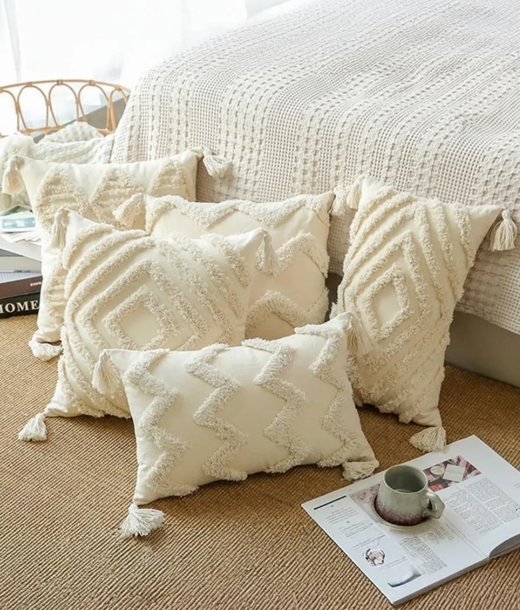 Pure Cotton Boho Tassel Style Tufted Cushion Covers, Various